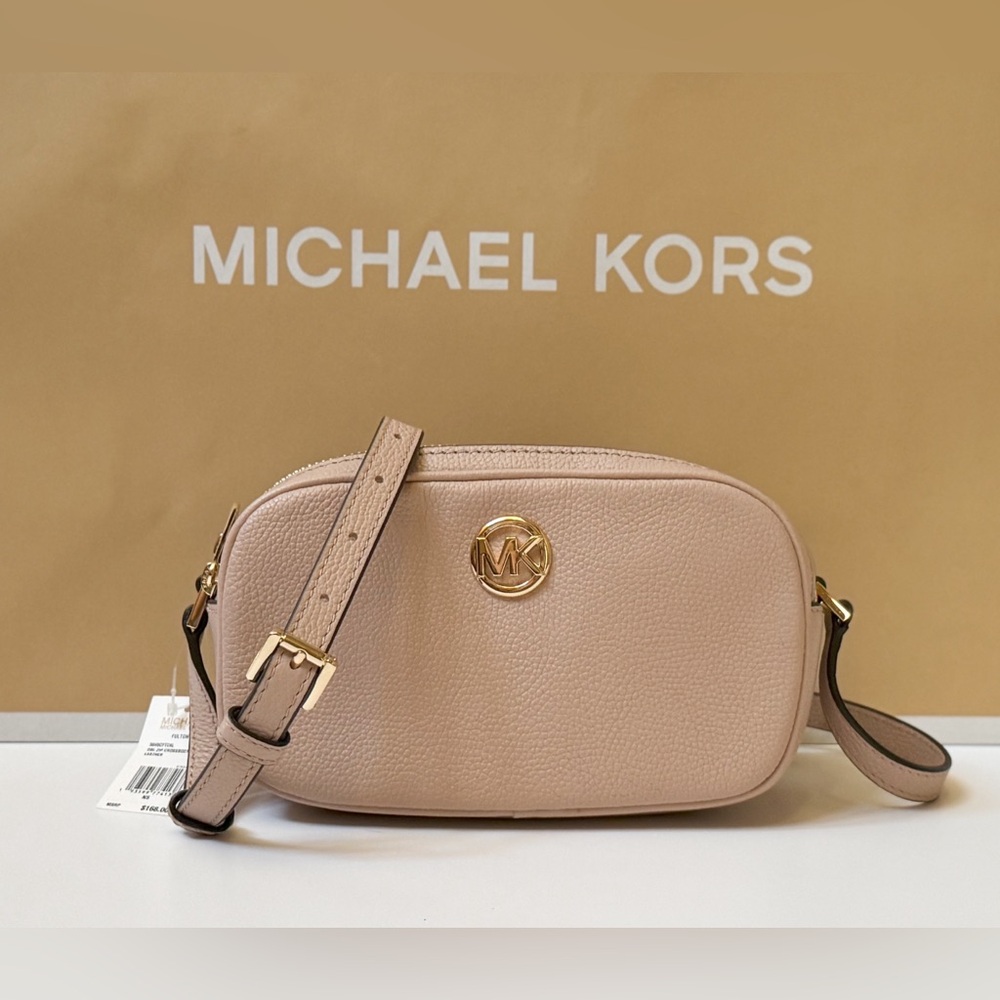 Michael Kors Fulton Double Zip Crossbody Leather Small Camera Bag Blush